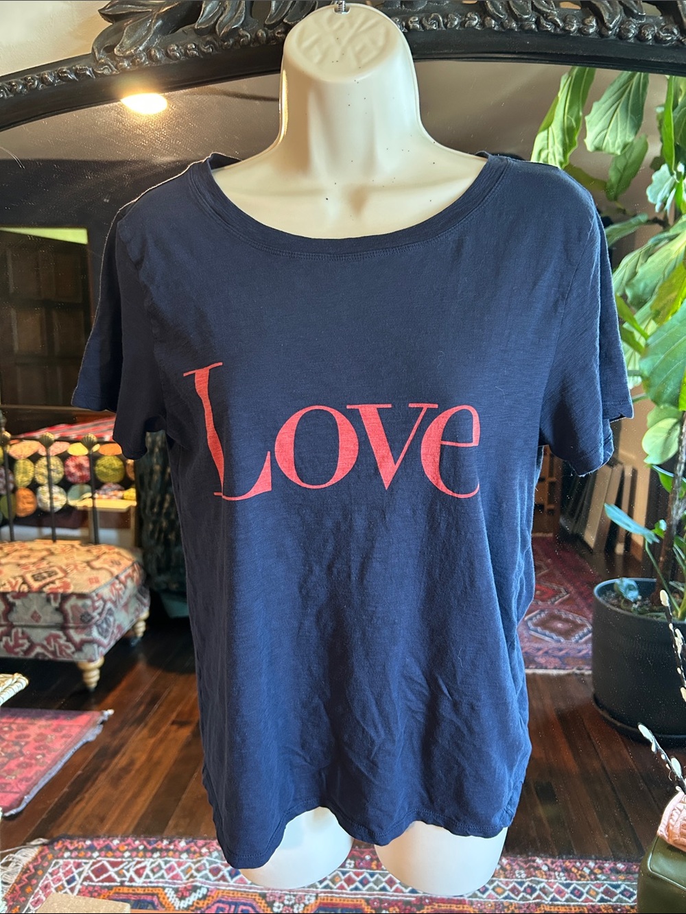 J Crew slub cotton, navy, LOVE tee. M